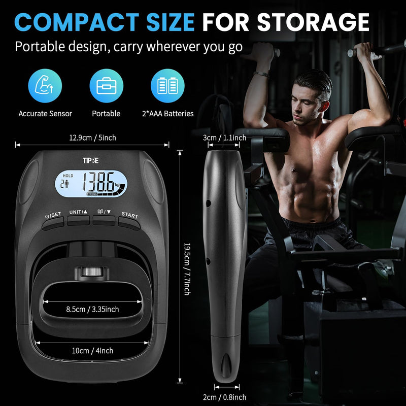 396lbs/180kg Grip Strength Tester, Hand Grip Dynamometer, Digital Grip Strength Tester with LCD Display, Adjustable Hand Grip Training Gauge, Hand Grip Testing for Sports Home School Use Black
