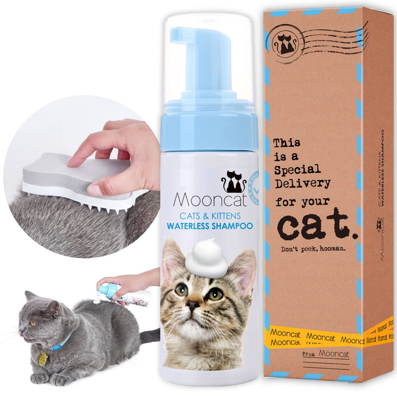 Mooncat Waterless Cat Shampoo+Cat Brush, Licking Safe Dry Shampoo for Cats, No Rinse Foam Cat Bath, Grooming for Cat, Kitten Sensitive Skin, Dander Reducing, Paraben Free, pH Balanced (5 oz) short hair - BeesActive Australia