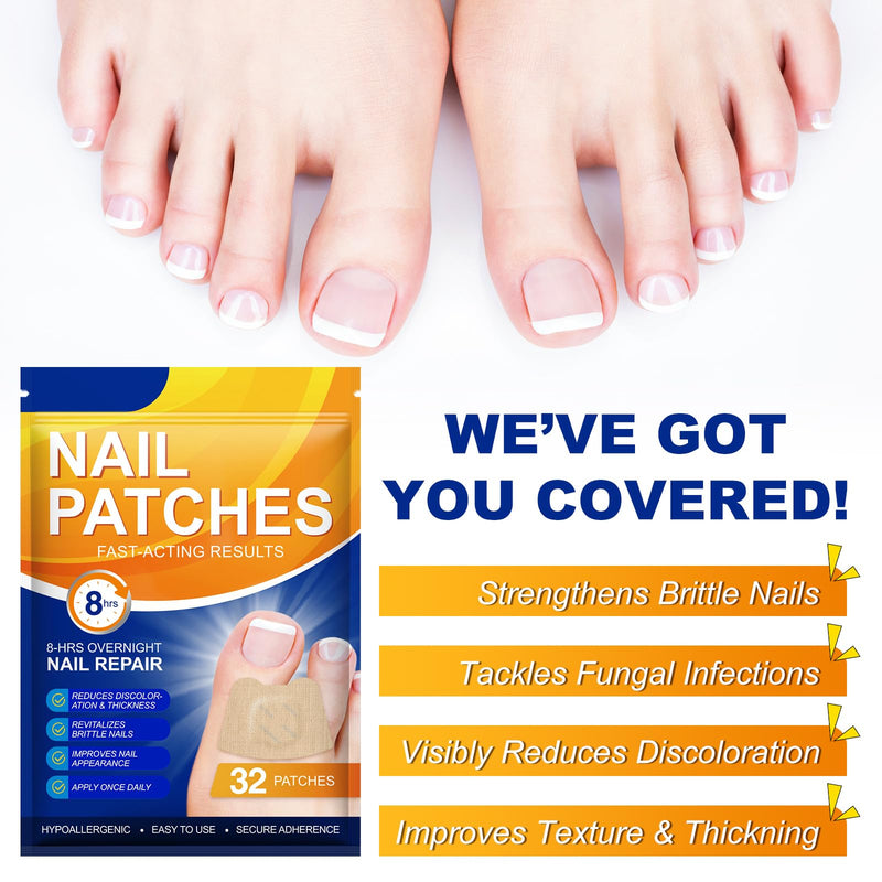 Toenail Treatment Extra Strength-8-Hrs Overnight Nail Repair,ingrown toenail treatment,Strengthens Brittle Nails,Improves Texture & Thickening Hypoallergenic Easy (64 Patch) 1 Count (Pack of 64)