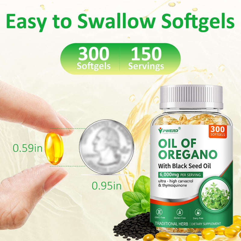 300 Softgels Wild Oregano Oil Capsules Organic Pills of Oregano Softgels Capsules Organic with Black Seed Oil 300 Count (Pack of 1)