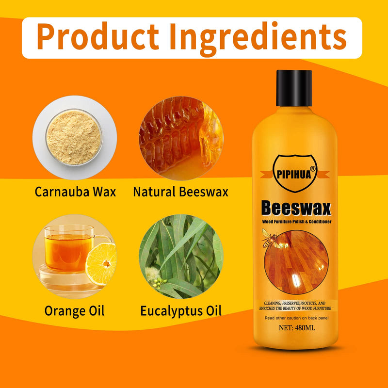 PIPIHUA Beeswax Furniture Wood Polish & Conditioner-Wood Seasoning Beeswax Oil for Wood Cleaner and Polish Furniture, 16.23 Fl Oz 16.22 Fl Oz (Pack of 1) - BeesActive Australia