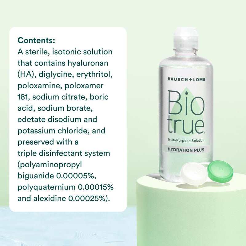 Biotrue Hydration Plus Contact Lens Solution with Lens Case, Multi-Purpose Solution for Soft Lenses, Hydrates with Hyaluronan, Cleans, Clears, and Disinfects for All-Day Comfort, 10 Fl Oz (Pack of 1) 10 Fl Oz (Pack of 1)