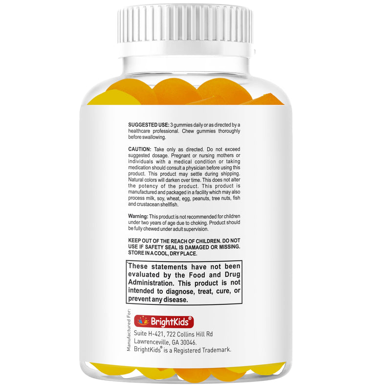 BrightKids Brain Supplements for Memory and Focus, Omega 3 & DHA Focus Gummies for Kids, Memory Booster Focus Supplement for Kids & Teens- Low-Sugar, Natural Fruit Flavor 60 Gummies