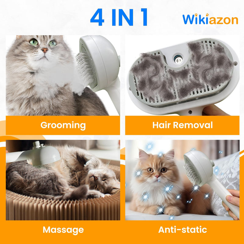 4 In 1 Cat Steam Brush, Self Cleaning, Anti Static Shedding Spray Comb, Hair Removal, Mist Indoor Steamy Grooming Brush for Dog, Water Spritz Defur with Steamer Cloud Para Gatos (White Pro) White Pro - BeesActive Australia