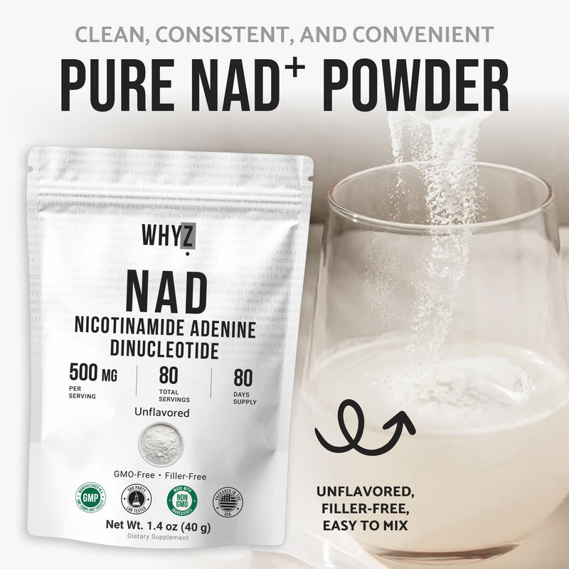 Pure NAD Powder Nicotinamide Adenine Dinucleotide Supplement Unflavored and Gluten-Free Premium Pure NAD Powder for Daily Wellness and Nutrition Support, 80 Servings, 1.4 oz (40g) 1.4 Ounce (Pack of 1)