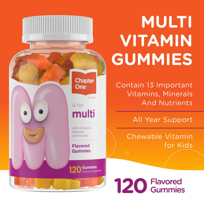 Zahler - Chapter One Kids Multivitamin Gummy with 13 Vitamins & Nutrients (120 Flavored Gummies) - Certified Kosher Kids Vitamins Including Vitamin C, D3, Zinc & More - Delicious Multivitamin Gummies 120 Count (Pack of 1)