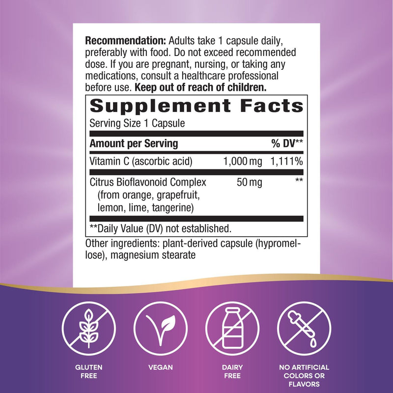 Nature's Way Extra Strength(1) Vitamin C with Bioflavonoids, Supports Immune Health*, Promotes Collagen Production for Healthy Skin*, 1,000 mg per Capsule, 250 Vegan Capsules (Packaging May Vary) 250 Count (Pack of 1)