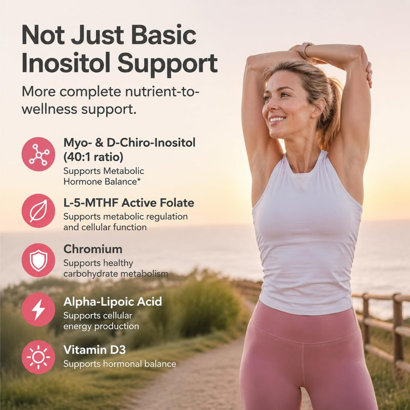 Myo-Inositol & D-Chiro Inositol 40:1 With Methylfolate, ALA & Chromium | with Vitamin D3, Hormone Balance, Ovarian Function, Regular Cycles, Third-Party Tested, Vegan, 120 Capsules, hormone harmony
