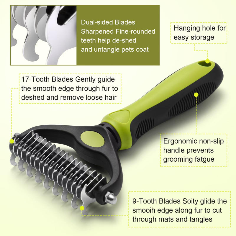 Pack of 3 pet dog brush, cat brush, dog brush, long hair, stainless steel dog brush, undercoat, undercoat brush, double-sided, short hair curry comb for dogs, fur change helper for dogs (green) Green - BeesActive Australia