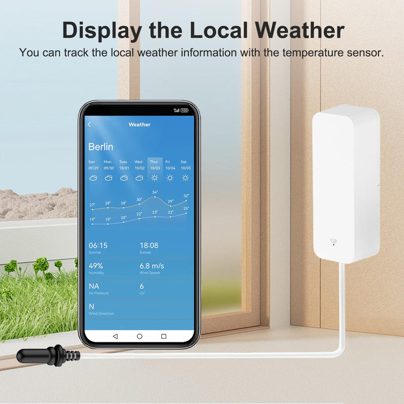Smart Thermometer Hygrometer with Probe, WiFi Aquarium Temperature Humidity Gauge with App Remote Monitor, Indoor Refrigerator Thermometer Sensor, Data Storage&Export, Compatible with Alexa. 1PCS - BeesActive Australia