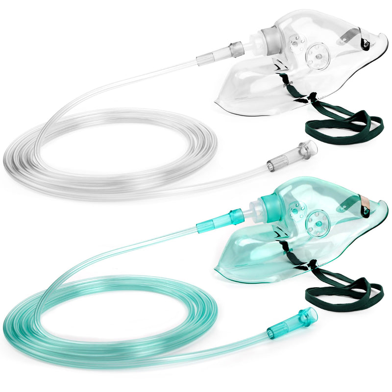 2 Pack Oxygen Mask for Face Adult with 6.6' Tube (Size L-Clear Green-2pcs) - NO Cup - BeesActive Australia