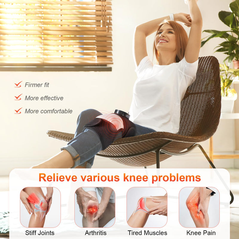Cordless Heated Knee Massager, FSA Eligible 3-in-1 Electric Massager with Heating Pad for Elbow Shoulder Wrap with 3 Vibration & 6 Heating Modes Black White 1 Pack