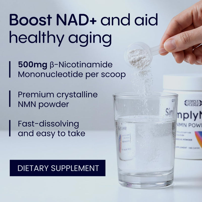 Simply Nature's Pledge Simply NMN Powder – 108g Fast Dissolve Nicotinamide Mononucleotide – 500mg Pure NMN NAD+ Booster – USA Manufactured & Third-Party Tested - The Renued Science of Longevity 3.81 Ounce (Pack of 1)