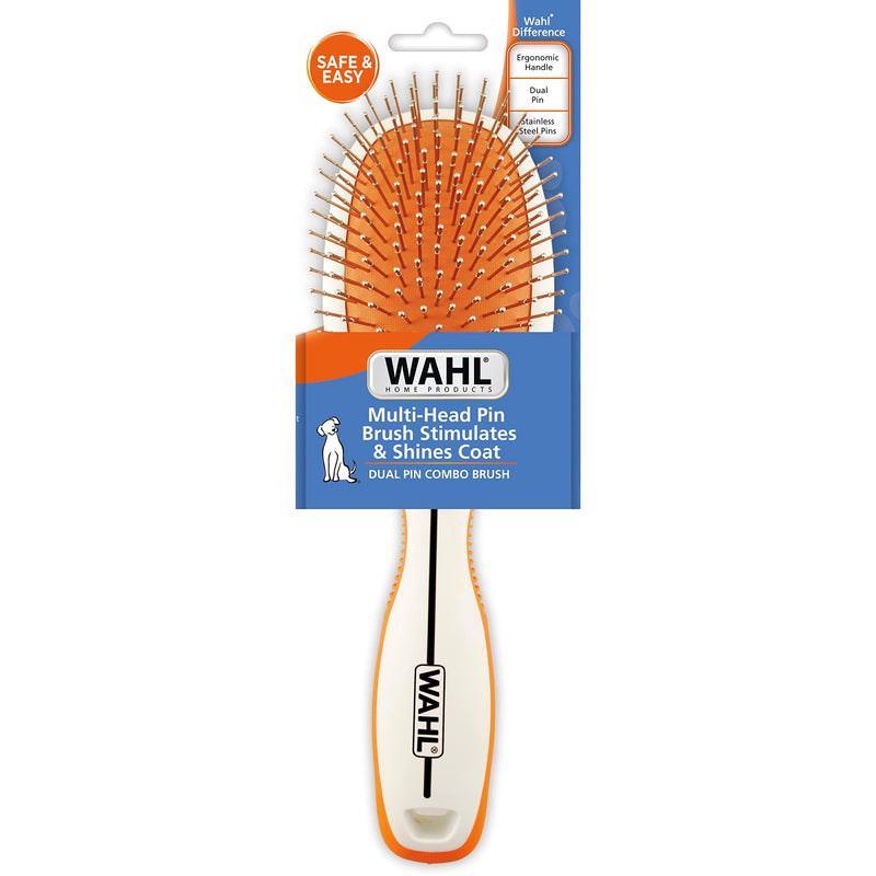 Wahl Premium Pet Double Sided Pin Bristle Brush with Patented Stacked Pin Design for Dogs - Removes Loose Hair & Stimulates the Skin while Creating a Soft Coat Shine - Model 858501 Orange 1 Count (Pack of 1) - BeesActive Australia