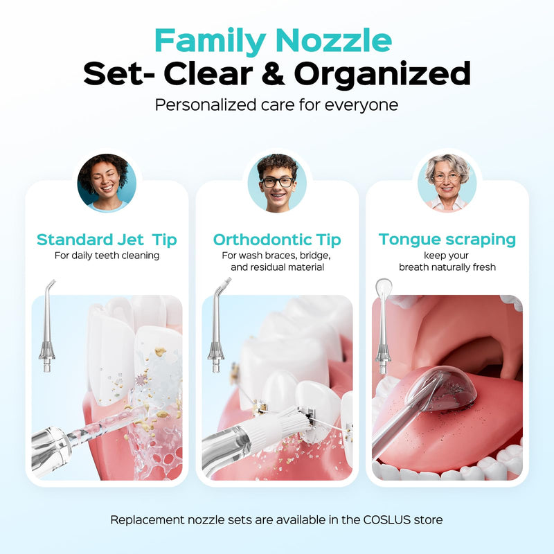 COSLUS C51 Portable Water Flosser for Teeth: 3 Modes & 6 Pressure Settings with Jet Mode Water Dental Pick for Orthodontic, Braces, Sensitive Gums, Compact for Travel, 300ML for Multiple Users, Blue