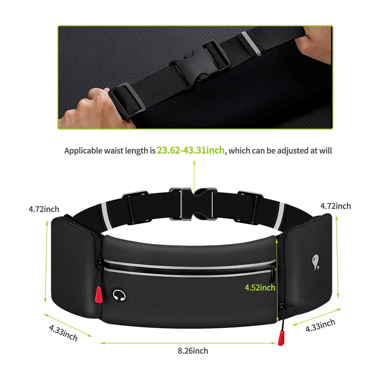 Hydration Running Belt for Women Men Running Fanny Pack with Foldable Water Bottle Holder (Bottles NOT Included) for Walking No Bounce Adjustable Waist Pouch for Runners Jogging black