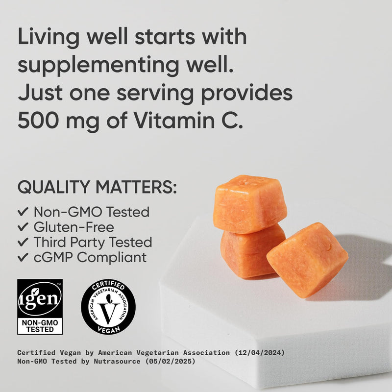 Sports Research® Vitamin C Sugar-Free Gummies 500mg, 60 Count | Immune Support & Antioxidant Gummies | Sugar Free, Vegan, Gelatin Free, Non-GMO Gummy