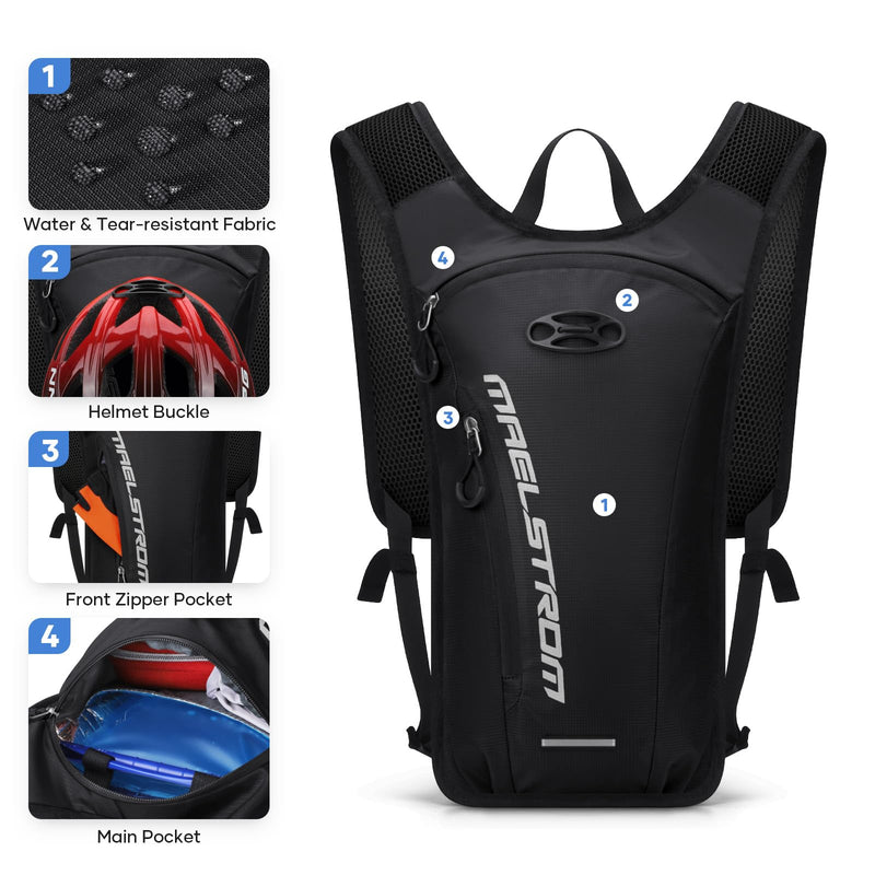 Maelstrom Running Hydration Vest, Hiking Backpack with 2L Water Bladder for Cycling Rave for Men Women 2L-Water Bladder Black