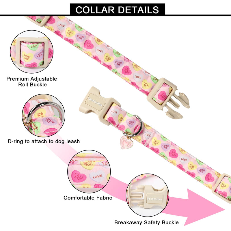 Lionet Paws Valentine's Day Dog Collar- Cute Pink Sweet Heart Dog Collars with Plastic Buckle, Light Adjustable Dog Collars for Small Dogs X-Small (Pack of 1) Heart Letter - BeesActive Australia