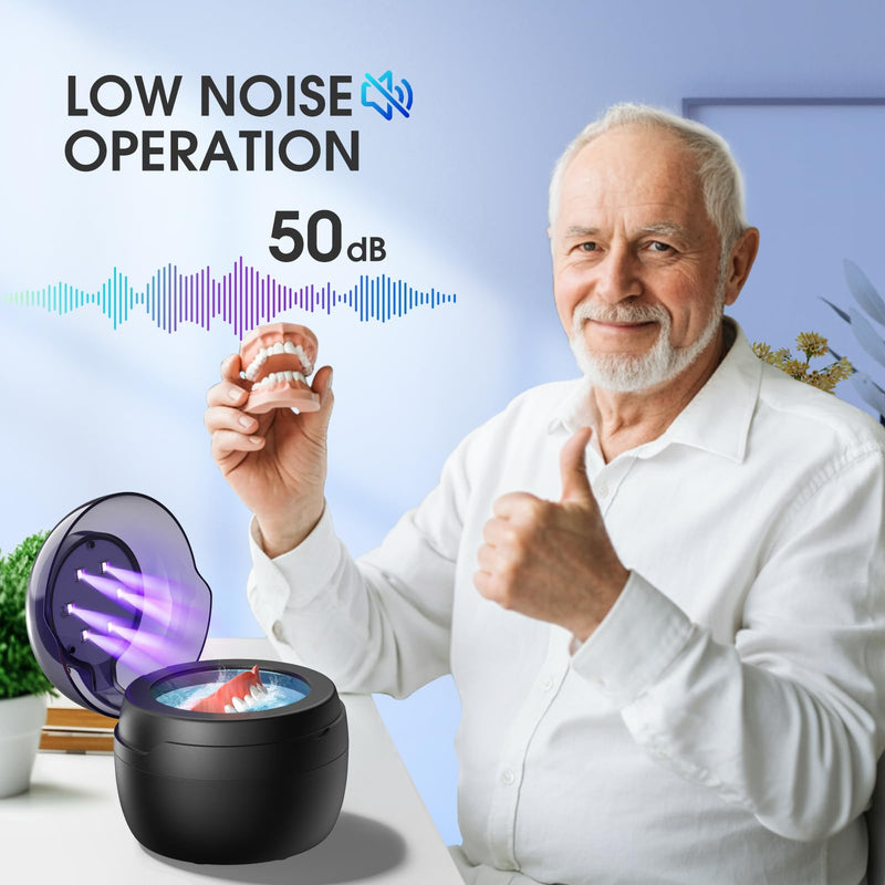 AI Ultrasonic Retainer Cleaner, 250ML Retainer Cleaner Machine for Dentures, Mouth Guards, Braces, Toothbrush Heads, Jewelry, Ring, 50kHz Digital ultrasonic Cleaner with 4 Modes (Black) Black