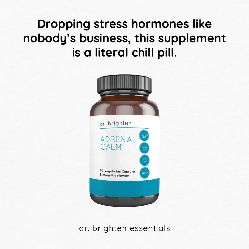 Dr. Brighten Adrenal Calm — Ashwagandha, B Vitamins, Lemon Balm and Amino Acids for Stress Relief, Better Sleep and Balanced Cortisol, Non-GMO — 90 Capsules 90 Count (Pack of 1)