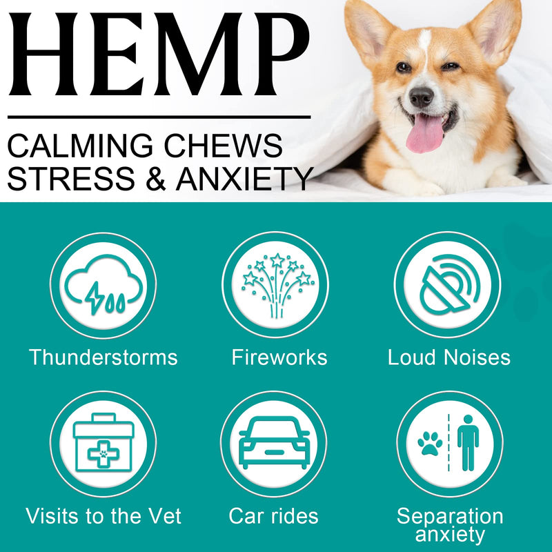 HUALIJIA Calming Treats For Dogs, 150 Count Hemp Calming Chews for Dogs - Reduce Stress Relief, Separation, Barking, Fireworks, Thunderstorms - 100% Natural Ingredients Dogs Calming Treats (Chicken) Chicken