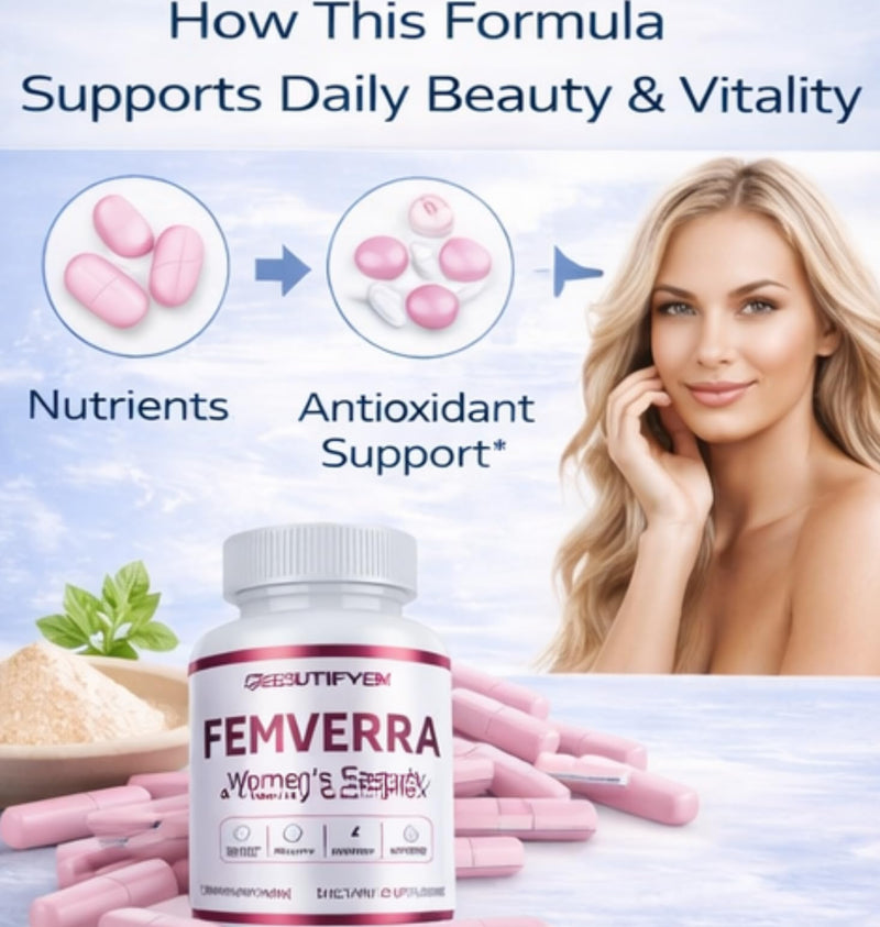 FEMVERRA Women 40+ Beauty & Anti-Aging Supplement – Collagen, Vitamins, Amino Acids & Herbal Extracts - Look Younger Women Face & Skin – Support a Youthful Glow, Firm Curves & Vitality.