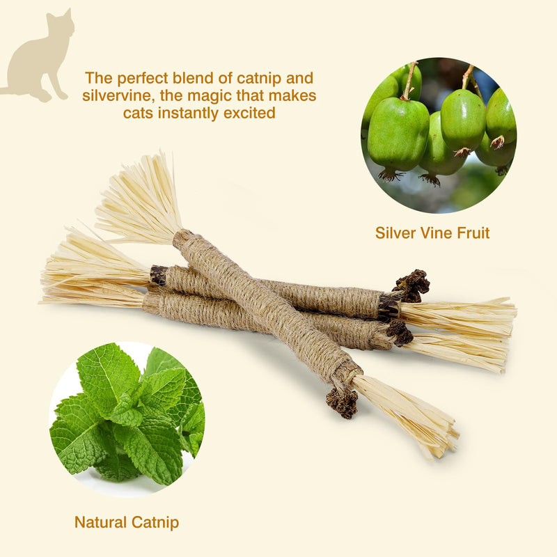 4 Pack Silvervine Sticks for Cats - Cat Chew Toy for Teeth Cleaning, Edible Matatabi Kitty Chew Sticks, Catnip Cat Toys for Indoor Cats (4 Sticks) 4 Sticks Grey - BeesActive Australia