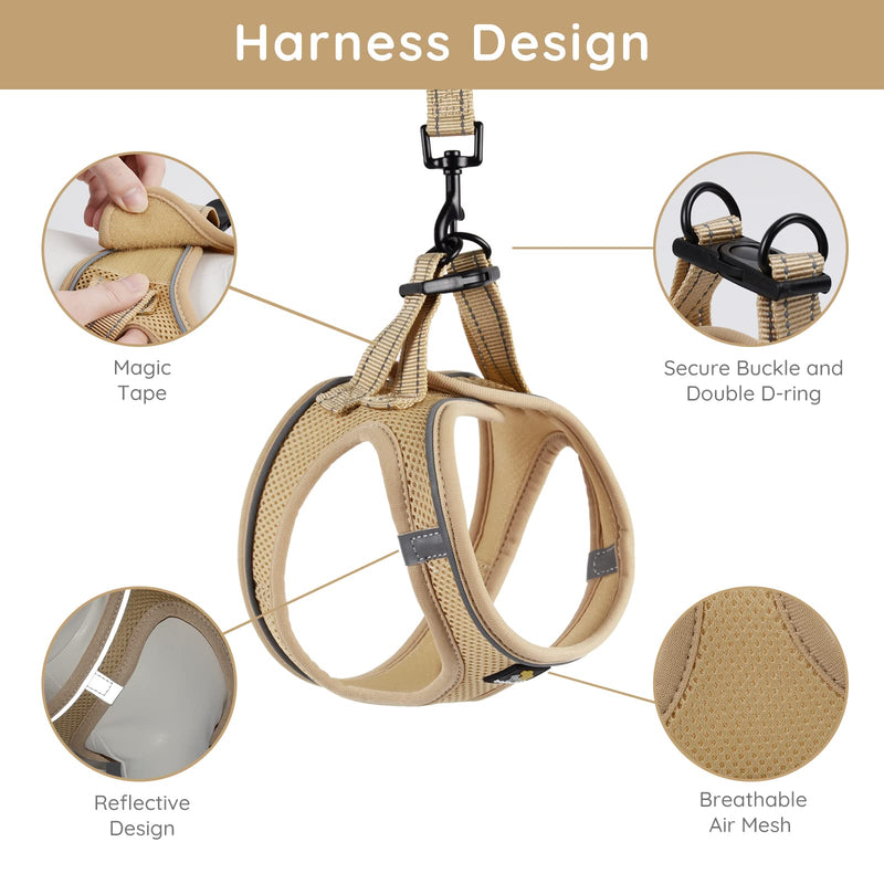 BELLA & PAL Dog Harness Small Dogs with Leash, Step-in Harness Made of Air Mesh, Anti-Pull Reflective Breathable Chest Harness, Puppy Harness for Small Dogs, Cat Harness, Khaki, S S (35-40cm Chest Circumference) - BeesActive Australia