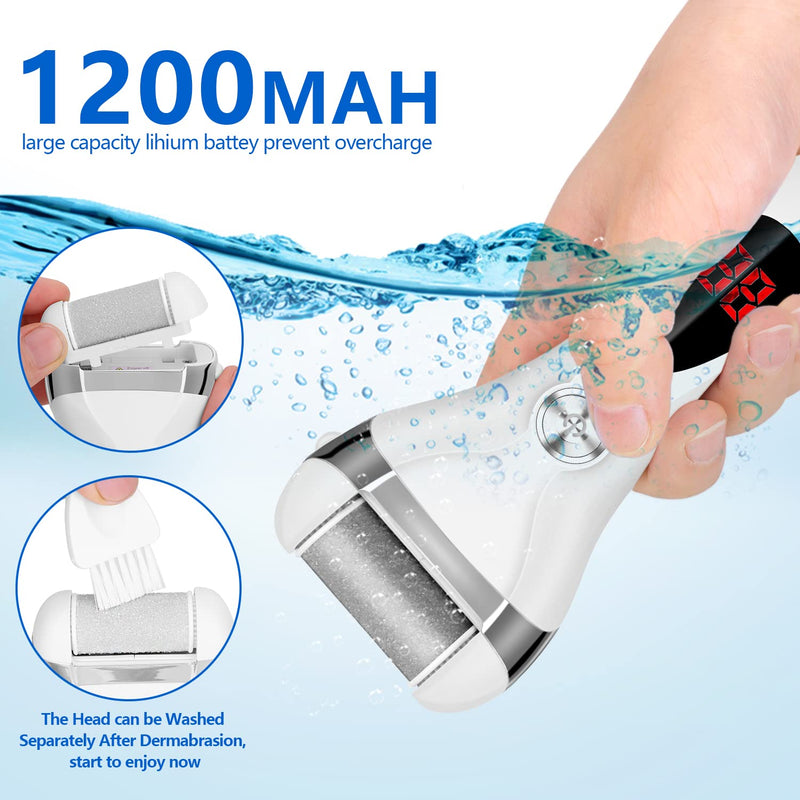 Electric Foot Callus Remover Kit, Elmchee Rechargeable Callous removers 3 Grinding Heads Waterproof Foot Scrubber File, Professional Pedicure Tools kit Feet Care for Dead, Cracked Dry Skin 1 Count (Pack of 1) White - BeesActive Australia