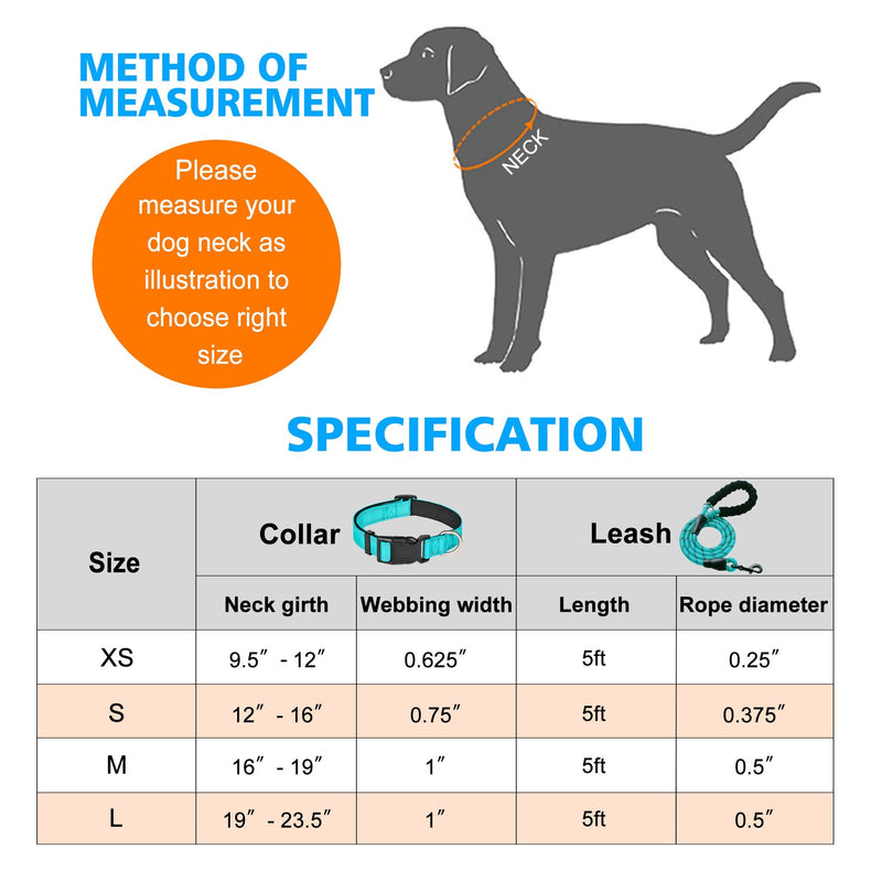 Reflective Dog Collar Padded with Soft Neoprene Breathable Adjustable Nylon Dog Collars for Small Medium Large Dogs (Medium (Pack of 1), Blue Collar+Leash) Medium (Pack of 1) - BeesActive Australia
