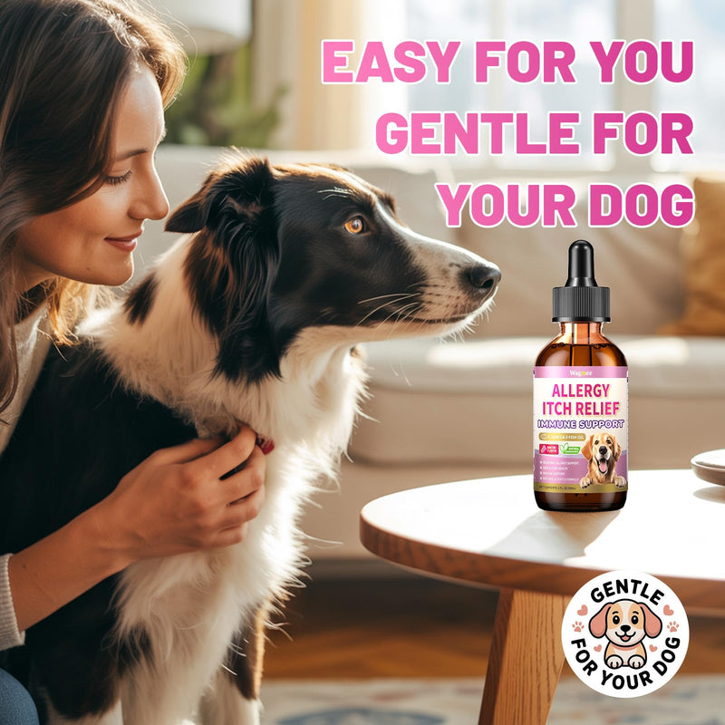 Wagmee Allergy Relief Drops for Dogs, Dog Itchy Skin Relief & Natural Yeast Treatment with Omega-3, Turmeric for Dogs Anti Itchy Ears Paw Relief - Dog Seasonal Allergies, Skin & Coat Immune Support
