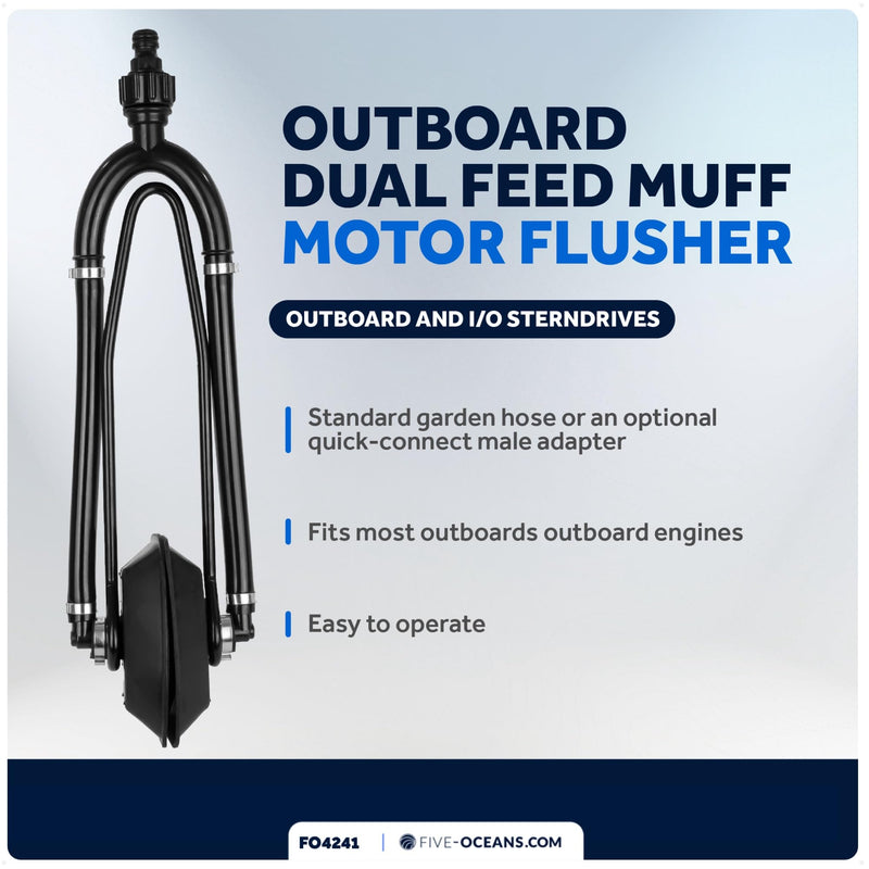 Five Oceans Outboard Motor Muffs, Boat Motor Flusher, Black PVC Marine Grade Muffs, Coated Steel Bracket, Includes Garden Hose Connector & Quick Connect Adapter Dual-Feed Rectangular Muffs - BeesActive Australia