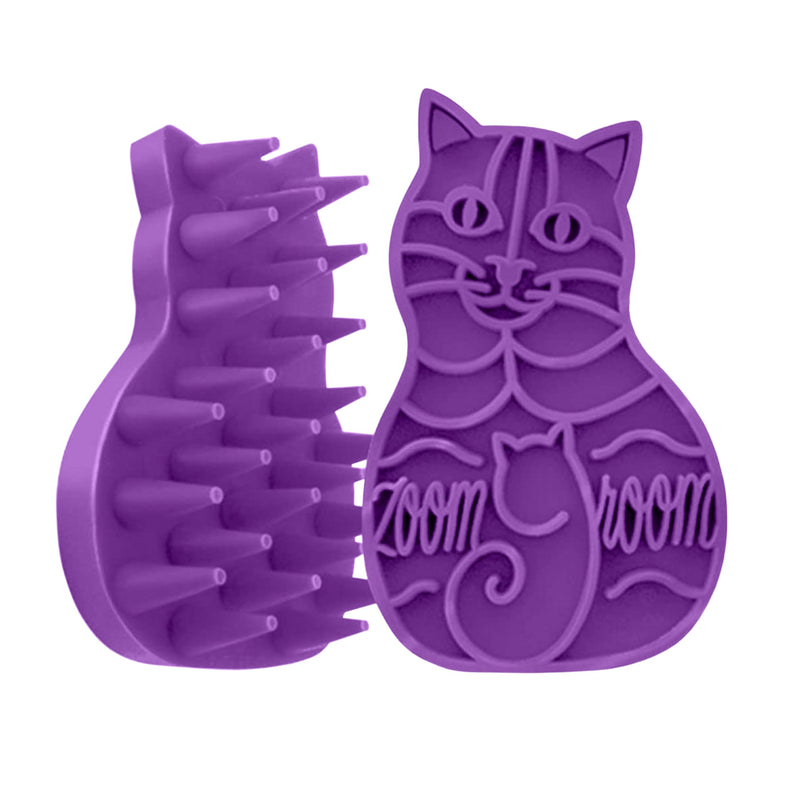 KONG Cat ZoomGroom Brush - Soft Rubber Grooming Tool for Brushing, Massaging, Bathing, and Reducing Hairballs Purple