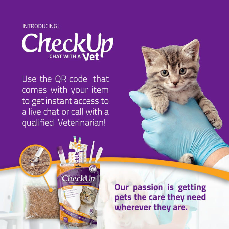 KIT4CAT CheckUp at Home Cat Wellness Test Kit | 2lb Hydrophobic Litter keeps urine on top, 2 Test Strips for The Detection of The 4 Most Common Health Indicators - pH, Protein, Glucose, Blood in urine 4 Parameters