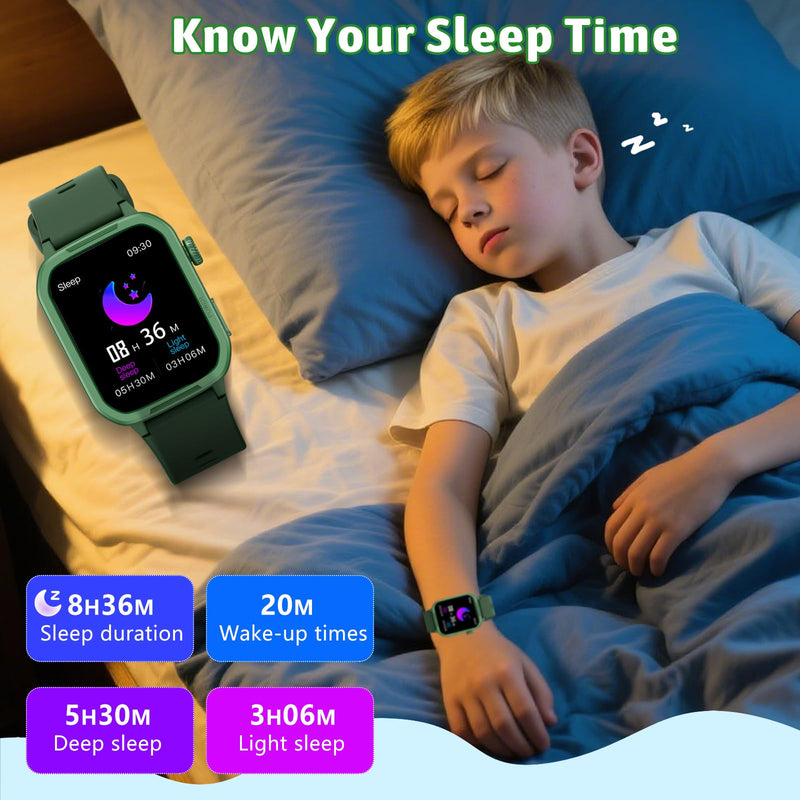 Kids Smart Watch for Boy Girl, Kids Watches with 19 Sport Modes, Heart Rate, Sleep Monitor, Pedometer, Alarm Clock, IP68 Waterproof Fitness Tracker, Gift for 6-16 Year Old Boys Girls Toys (Green) Green - BeesActive Australia