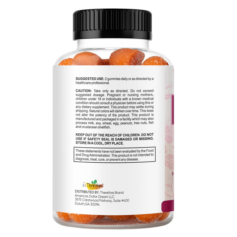 Therefore Hair Skin and Nails Gummies with Biotin 2500mcg, Collagen, Vitamin C, E & Zinc – Beauty Supplement for Women & Men – Daily Hair, Skin & Nail Wellness Support, 60 Gummies