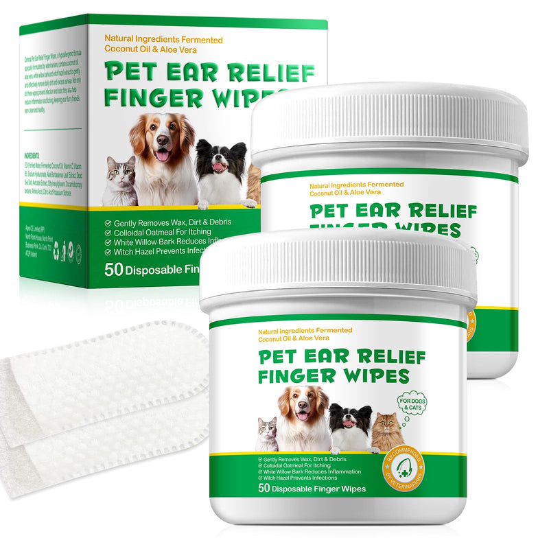 TailaiMei Pet Ear Cleaner Wipes, Dog Ear Wipes Finger for Dogs & Cats, Help Stops Head Shaking, Itching & Waxy Ears, Sooth & Deodorize, Relieve Ear Itching, Pet Supplies, 100 Disposable Wipes