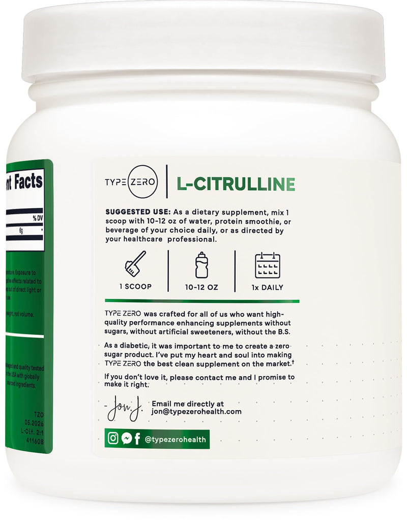 Type Zero Clean L-Citrulline Malate 2:1 Powder Drink Mix (Unflavored) 500g | Keto Friendly, Gluten-Free, GMO-Free, 83 Servings 500 Gram (Pack of 1)