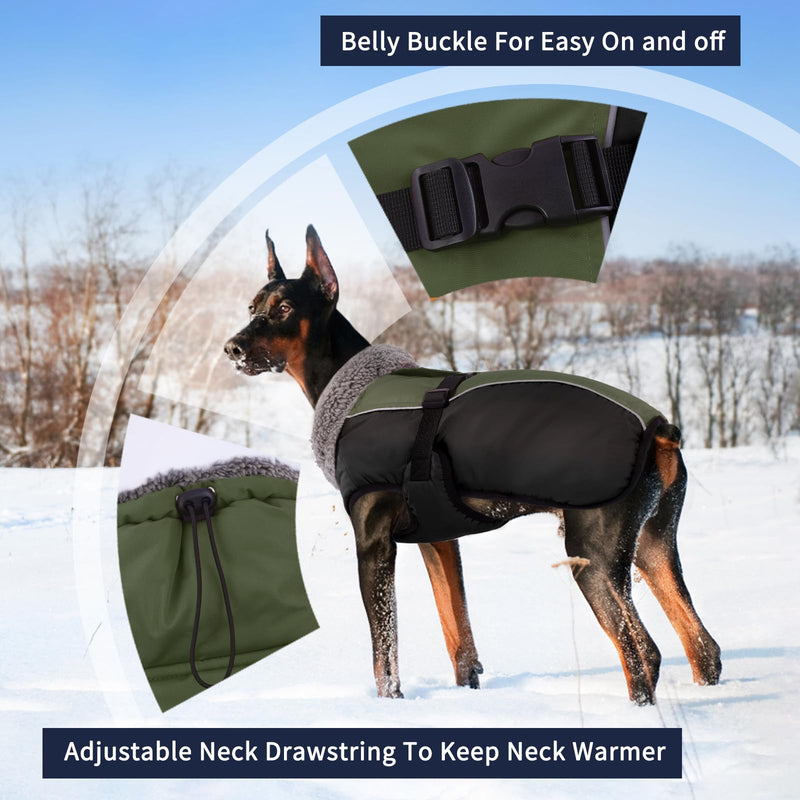 IECOii Extra Warm Dog Coat Reflective Adjustable Dog Jacket Dog Winter Coat with Buckle Fleece Turtleneck Dog Jacket for Cold Weather Soft Winter Coat for Small Medium Extra Large Dogs X-Large(Chest:24.4-29.9 in) Army Green - BeesActive Australia