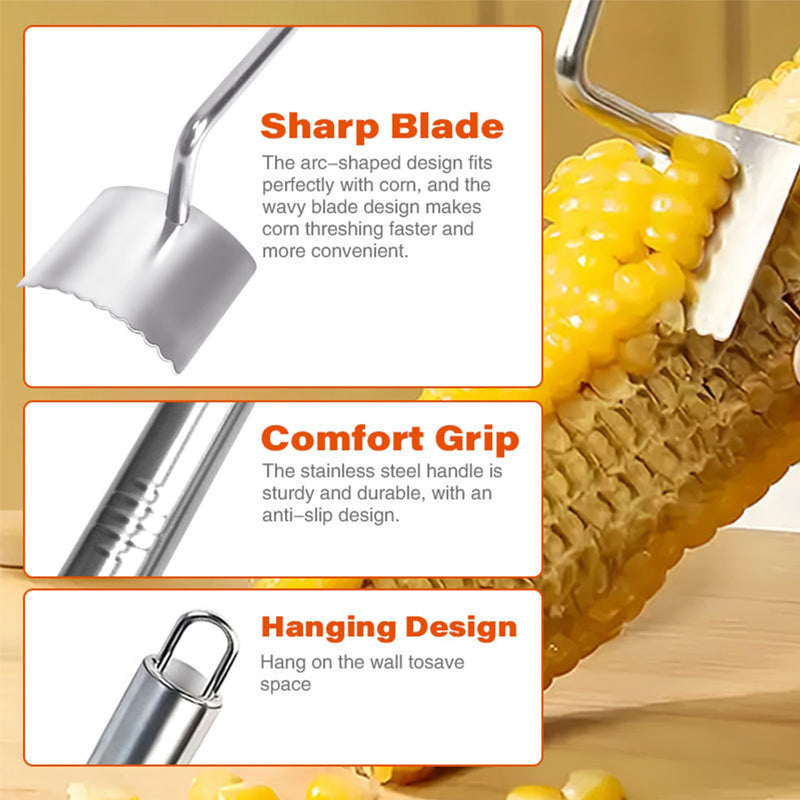 Corn Peeler For Corn On The Cob，2025 Upgrade Sawtooth Corn Cob Stripper Tool ，Ergonomic Design Ideal Tool For Long Handle Stainless Steel Corn On the Cob Stripper Tool (Silver, 1pack+1peeler) Silver - BeesActive Australia
