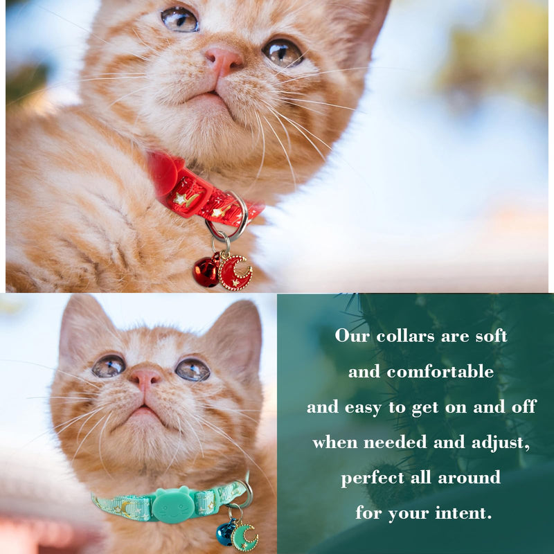 4 Pack Breakaway Cat Collar, Moons & Stars Kitten Collar, Cute Cat Collar with Bell and Safety Buckles, Adjustable Ideal for Girl Boy Cats - BeesActive Australia
