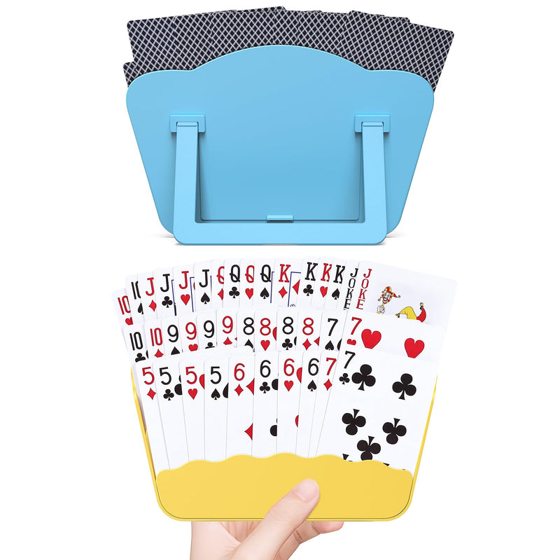 Playing Cards Holders Stands Decks w/Foldable Tabletop Stand, 3 Layers Design for Poker UNO Cards, Playing Card Accessories, Set of 2 (1 Blue + 1 Yellow) 1 Blue + 1 Yellow - BeesActive Australia