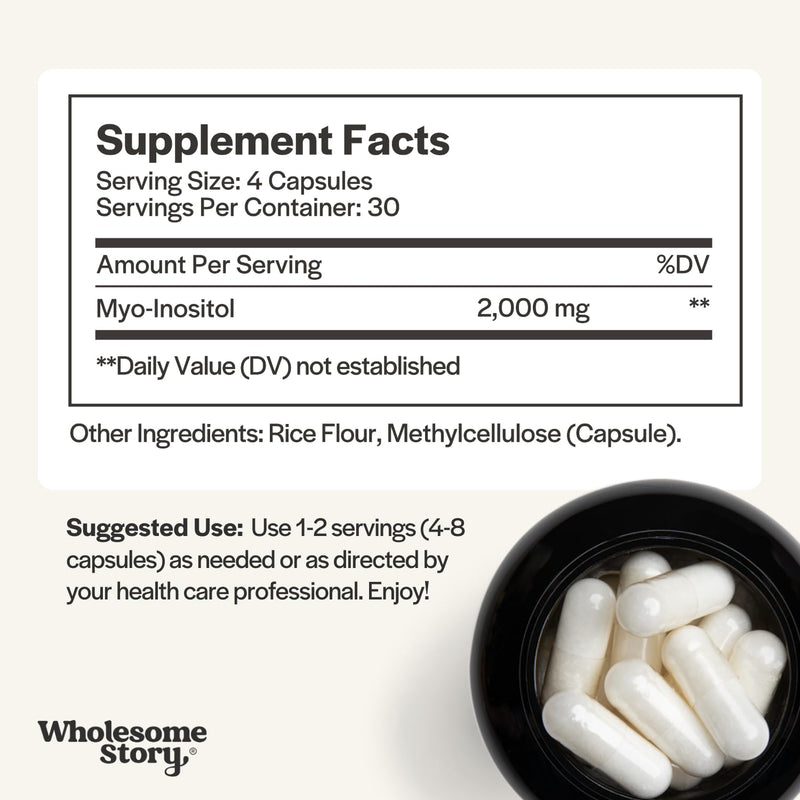 Wholesome Story Myo-Inositol Supplement | Inositol Powder Capsules | Myoinositol | 2000mg Per Serving | 500mg Per Capsule | Male and Female Fertility Supplement | Vitamin B8 | 120 Capsules 120 Count (Pack of 1) - BeesActive Australia