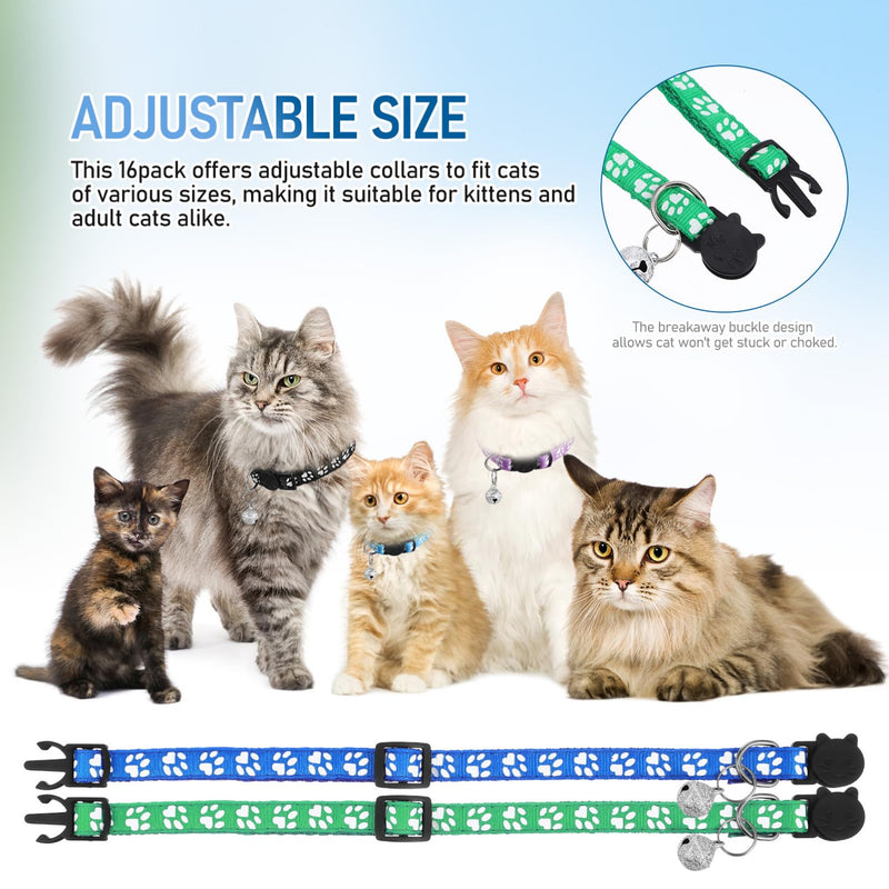 BESPORTBLE 16 PCS Breakaway Cat Collars with Bells: Safety Reflective Cat Collar Breakaway Nylon Kitten Collars Cat Collars for Girl Boy Cats(7.5-12.6) - BeesActive Australia