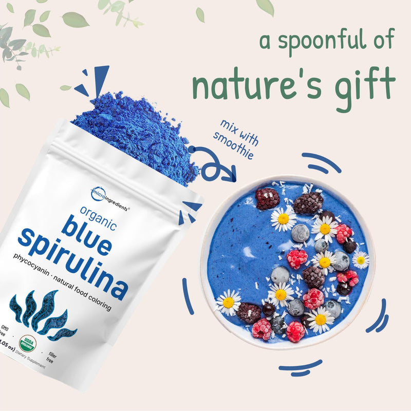 Organic Blue Spirulina Powder (Phycocyanin Extract), 30 Servings - No Fishy Smell, 100% Vegan Protein from Blue-Green Algae, Natural Luminous Food Coloring for Smoothies, Baking, Drinks & Cooking - BeesActive Australia