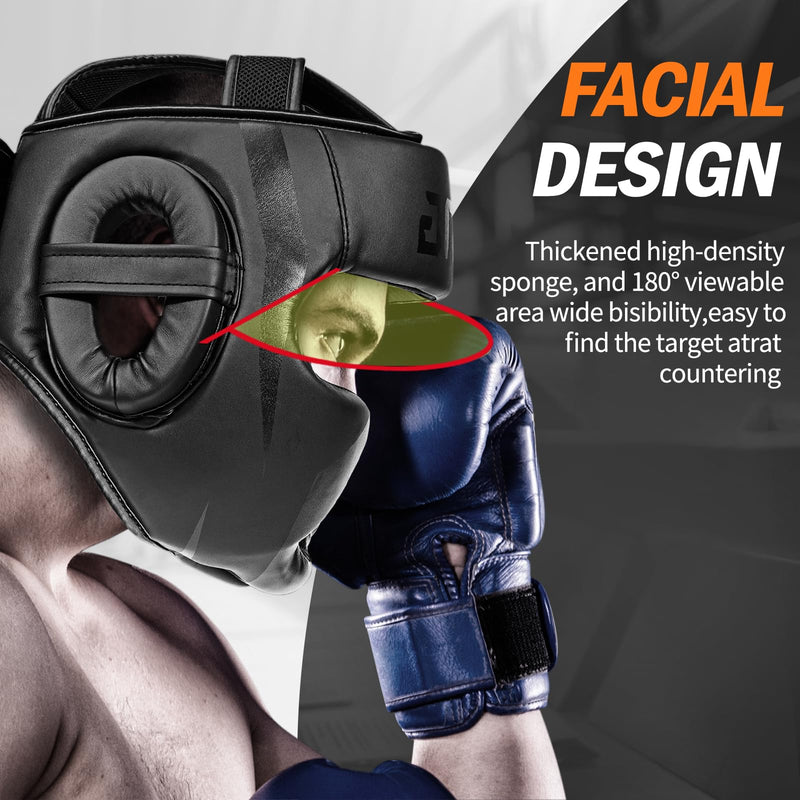 FIVING Headgear for Boxing,Martial Arts Headgear,Kickboxing Head Gear for Muay Thai,Grappling, Sparring, Kickboxing, Karate, Taekwondo Black/Black Medium