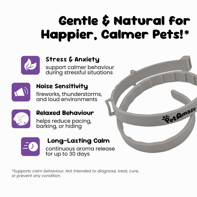 Calming Collar for Dogs Support Calm Behaviour During Fireworks, Thunderstorms, Travel & Separation - Lavender & Chamomile Aromas - Adjustable, Water-Resistant, Lasts Up to 30 Days - Large