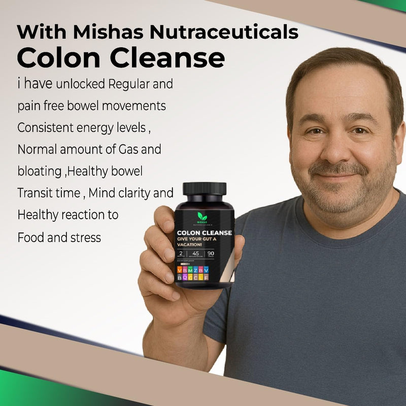 Mishas Nutraceutical Colon Cleanse - Relief from Gas and Bloating, Supports Gut Health with Magnesium, Berberine, Vitamin D, Quercetin & More - Colon Cleanse Formula - 90 Capsules