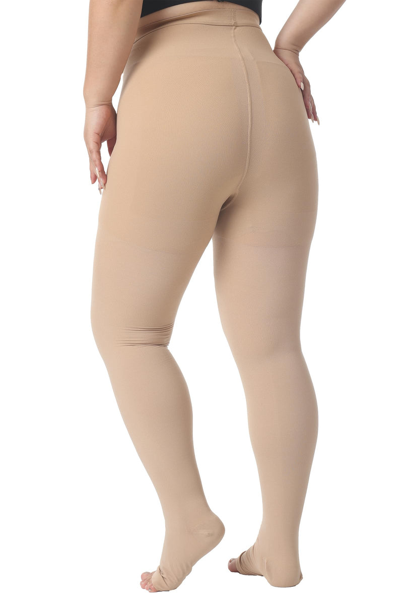 AMZAM 20-30 mmHg Medical Graduated Compression Pantyhose Toeless Leggings 20-30mmhg Open Toe Beige 5X-Large